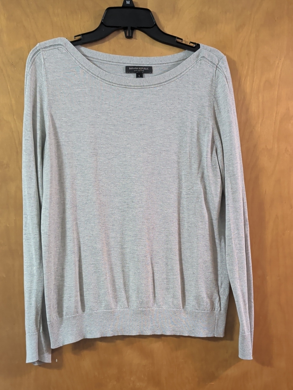 Preppy Banana Republic Silk Cotton Light Gray Scoop Neck Long-Sleeve Sweater